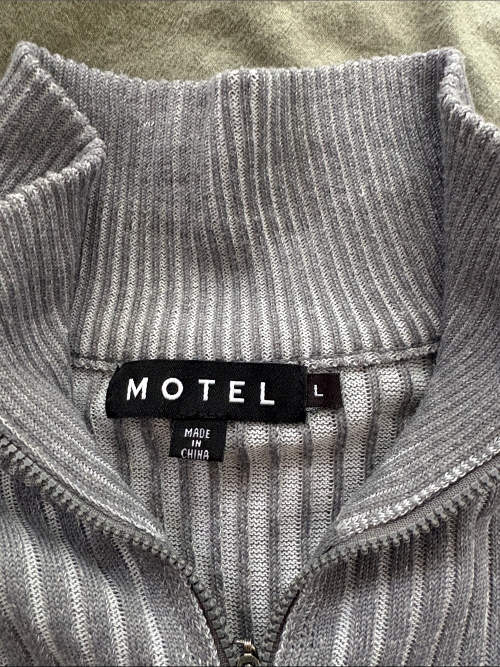 Motel Rocks Double Zip-Up Ribbed Cardigan in Light Gray - Picture 2 of 3